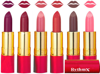 Rythmx Flawless Matte Finish Non Transfer Lipstick Set of 6 Shades(Purple, Dark Rose, Dark Peach, Light Orange, Coffee, Peach)