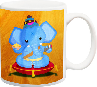 

Stylotrendz Small Cute Ganesha Gift for Diwali Wooden 3D Print Coffee Ceramic Mug(325 ml), White