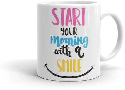 

AMIHART White printed ceramic mugs for gifting on different occasions, Quateds, Smile is the Perfect makeup,A perfect Gift Item for your loved ones. Ceramic Mug(325 ml)