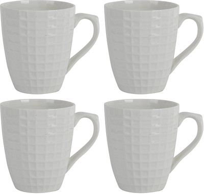 

Pearl Mug Check Bone China Mug(330 ml, Pack of 4), White