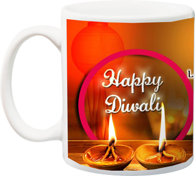 

Stylotrendz Aao Milkar Manaye Diwali Ceramic Mug(325 ml), White