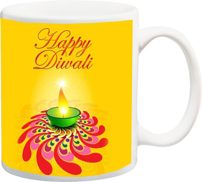 

Stylotrendz Yellow Background Print Happy Diwali Ceramic Mug(325 ml), White