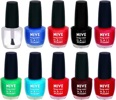 

Nive Nail Polish Combo At Wholesale Rate Transparent,Blue,Red,Black,Pink,Green,Blue,Red,Maroon,Red(Pack of 10)