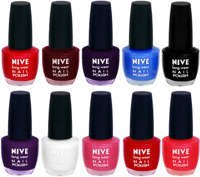 

Nive Nail Polish Combo At Wholesale Rate Red,Maroon,Purple,Purple,Blue,Black,White,Pink,Red,Red(Pack of 10)