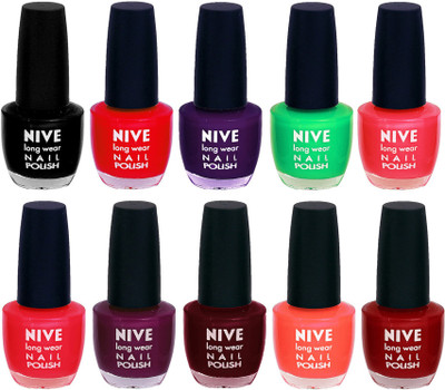 

Nive Nail Polish Combo At Wholesale Rate Black,Red,Red,Purple,Green,Pink,Purple,Maroon,Orange,Pink(Pack of 10)