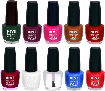 

Nive Nail Polish Combo At Wholesale Rate Green,Purple,Pink,Brown,Red,Pink,White,Transparent,Blue,Red(Pack of 10)