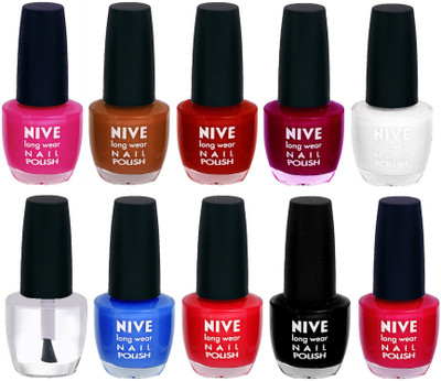 

Nive Nail Polish Combo At Wholesale Rate Pink,Brown,Red,Pink,White,Transparent,Blue,Red,Black,Pink(Pack of 10)