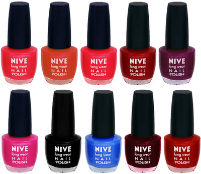 

Nive Nail Polish Combo At Wholesale Rate Pink,Brown,Red,Pink,Pink,Purple,Black,Blue,Maroon,Red(Pack of 10)