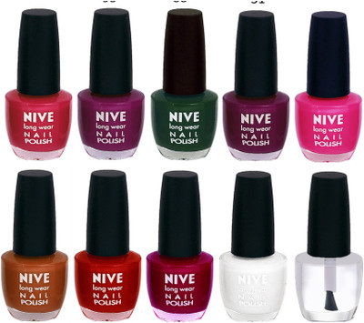 

Nive Nail Polish Combo At Wholesale Rate Pink,Purple,Green,Purple,Pink,Brown,Red,Pink,White,Transparent(Pack of 10)