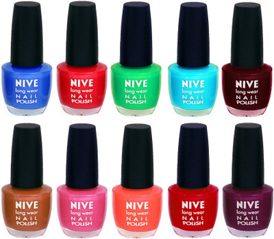 

Nive Nail Polish Combo At Wholesale Rate Blue,Red,Green,Blue,Maroon,Brown,Pink,Orange,Red,Purple(Pack of 10)