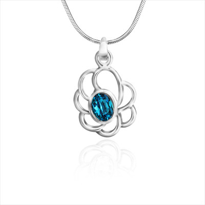 mahi Rhodium Plated Blue Oval Floral Pendant Made with 
Crystals for Women PS7294111 Rhodium Swarovski Crystal Alloy