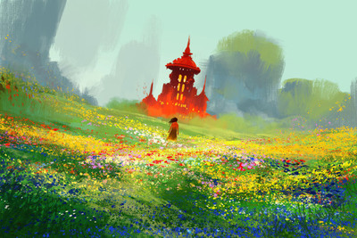 

woman in flower field illustration art Photographic Paper(16 inch X 24 inch, Rolled)