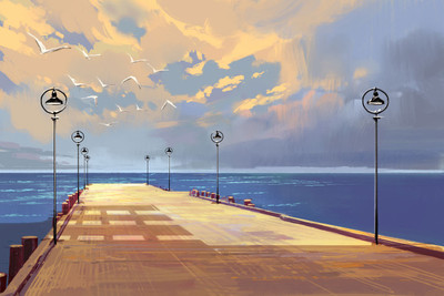 

Sea bridge against sky illustraion art Photographic Paper(16 inch X 24 inch, Rolled)