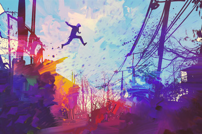 

man jumping on roof abstract art Photographic Paper(16 inch X 24 inch, Rolled)