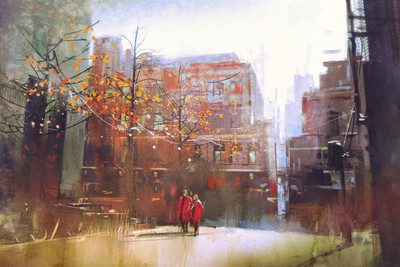 

couple walking on street art Photographic Paper(12 inch X 18 inch, Rolled)