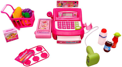 

Toyshine Supermarket Shopping Cash Register Play Set, With Barcode Scanner { PINK }