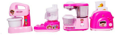 

Emob Pink Kitchen Household 4 in 1 Appliances Battery Operated With Light & Sound Play Set Toy For Kids
