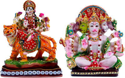 

Green Value maa durga and panchmukhi hanuman idol/statue/murti/gift items/ in jewellery work Decorative Showpiece - 25 cm(Polyresin, Multicolor)