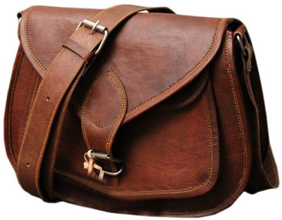 

CraftShades Girls Casual Brown Genuine Leather Sling Bag