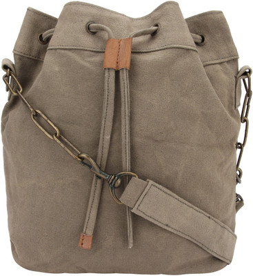 

Vivinkaa Men & Women Evening/Party Khaki Canvas, Genuine Leather Sling Bag