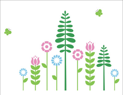 Asmi Collections 110 cm little Pine Tree and Flowers Removable Sticker(Pack of 1)