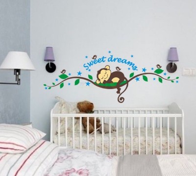 Asmi Collections 150 cm Sweet Dreams Sleeping Monkey Birds Removable Sticker(Pack of 1)