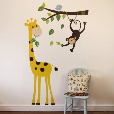 Asmi Collections 110 cm Cute Giraffe Hanging Monkey Bird Removable Sticker(Pack of 1)