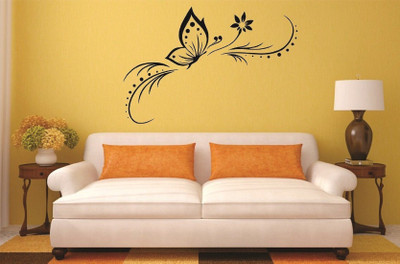 Asmi Collections 110 cm Beautiful Floral Buttefly Removable Sticker(Pack of 1)