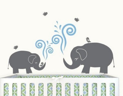 Asmi Collections 115 cm Cute Mom and Baby Elephant and Birds Removable Sticker(Pack of 1)