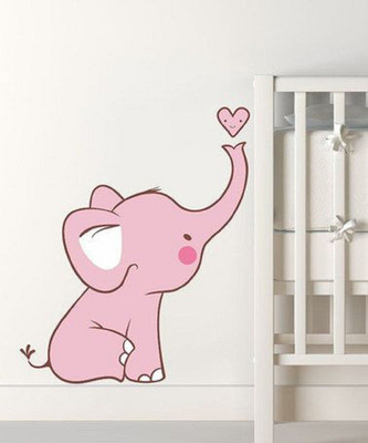 Asmi Collections 68 cm Cute Pink Baby Elephant Removable Sticker(Pack of 1)