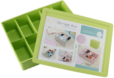 

HOKIPO Grid Design Plastic Clothes Storage Drawer Organizer Box with Lid, 30 X 22.5 X 8cm, 10 Cells, Green Storage Box(Green)