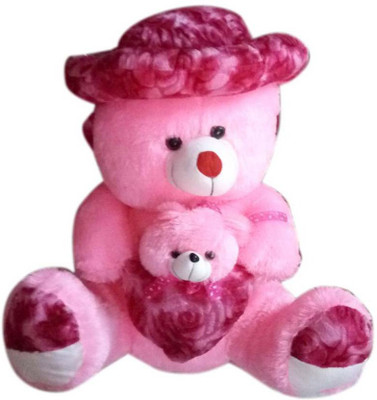 

ATTRACTIVE 3 Feet Pink Mother Baby Teddy Bear with Cap & Heart - 90 cm(Pink)