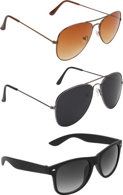 ABNER Aviator, Aviator, Wayfarer Sunglasses(For Men & Women, Brown, Black, Black)