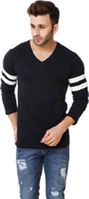 Blisstone Solid Men V Neck Black T-Shirt