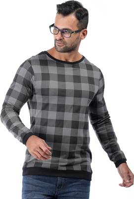 RODID Checkered Men Boat Neck Grey T-Shirt