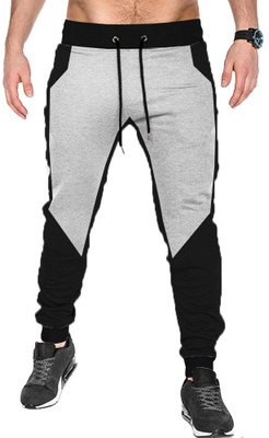 67% OFF on Tripr Color Block Men Black, Grey Track Pants on