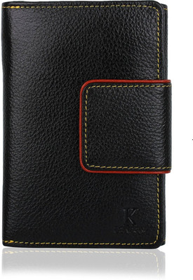 

K London Women Black Genuine Leather Wallet(11 Card Slots), Black;brown