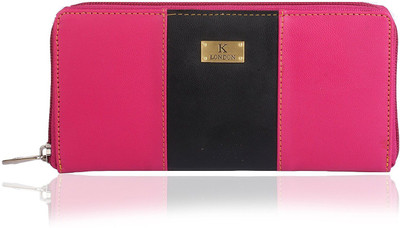 

K London Women Black, Pink Artificial Leather Wallet(8 Card Slots)