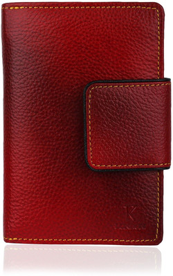 

K London Women Red Genuine Leather Wallet(11 Card Slots), Black;red
