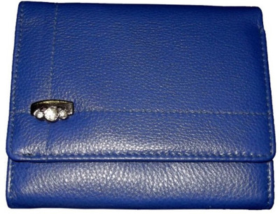 

uzma international Women Casual Blue Genuine Leather Wallet(6 Card Slots)