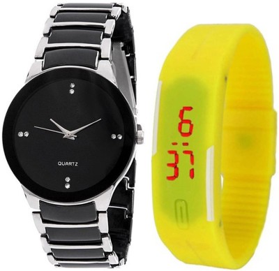Jack Klein Combo of Black Dial Silver Strap Watch And Yellow Digital Led Watch  - For Men   Watches  (Jack Klein)