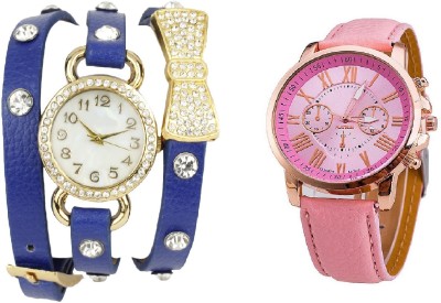 COSMIC SET OF TWO LADIES WATCH - GENEVA PLATINUM WITH ARTIFICIAL CHRONOGRAPH & LADIES BRACELET WATCH HAVING BO TIE PENDENT PARTY WEAR Watch  - For Women   Watches  (COSMIC)