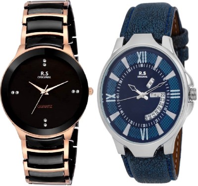 R S Original DIWALI DHAMAKA OFFER BLACK & BLUE DATE & TIME SET OF 2 RSO-61 series Watch  - For Men   Watches  (R S Original)