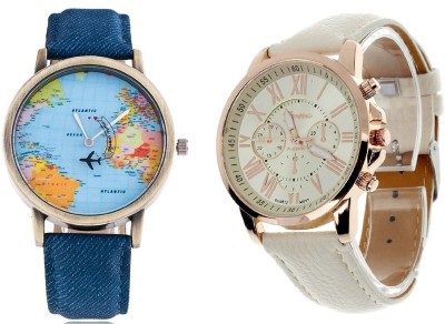 COSMIC WORLD MAP CHRONOGRAPH PATTERN WITH GENEVA PLATINUM PARTY WEAR Watch  - For Couple   Watches  (COSMIC)