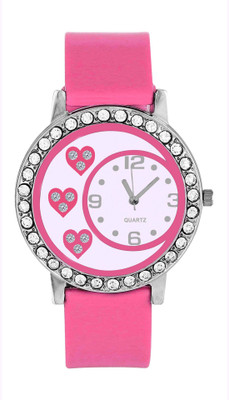 View SPINOZA pink crystals studded hearts on glass and case beautiful fancy women Watch  - For Girls Wrist Watches Price Online(SPINOZA)