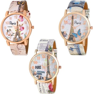 SPINOZA paris eiffel tower leather belt upcoming style women combo 3 Watch  - For Girls   Watches  (SPINOZA)