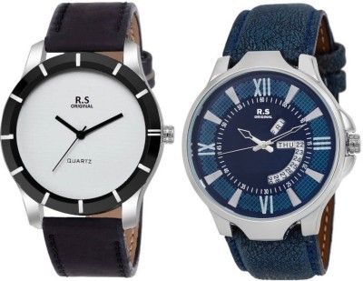 R S Original DIWALI DHAMAKA OFFER WHITE & BLUE DATE & TIME SET OF 2 RSO-79 series Watch  - For Men   Watches  (R S Original)