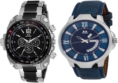 R S Original DIWALI DHAMAKA OFFER BLACK & BLUE DATE & TIME SET OF 2 RSO-76 series Watch  - For Men   Watches  (R S Original)