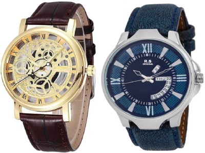 R S Original DIWALI DHAMAKA OFFER GOLD & BLUE DATE & TIME SET OF 2 RSO-71 series Watch  - For Men   Watches  (R S Original)