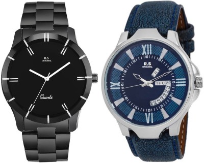 R S Original DIWALI DHAMAKA OFFER BLACK & BLUE DATE & TIME SET OF 2 RSO-58 series Watch  - For Men   Watches  (R S Original)
